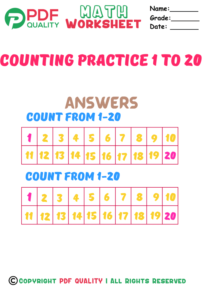 Counting practice 1 to 20(b)answer