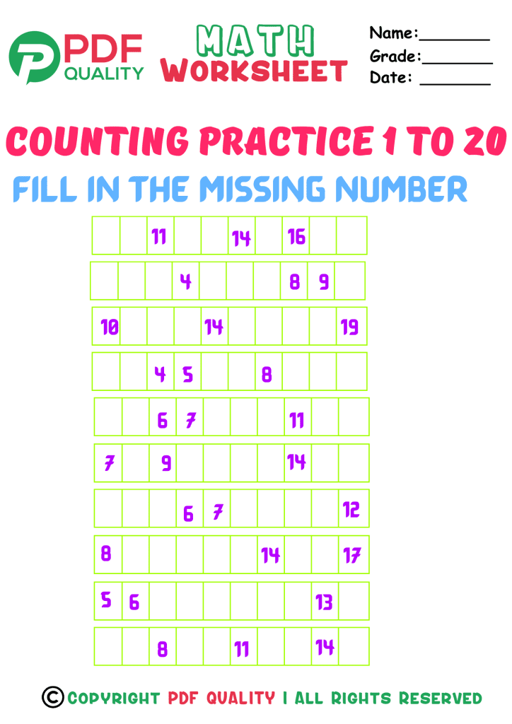 Counting practice 1 to 20(c)