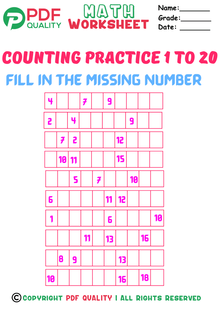 Counting practice 1 to 20(d)