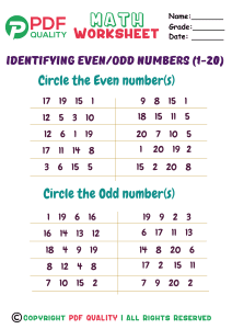 odd even worksheet (1-20)